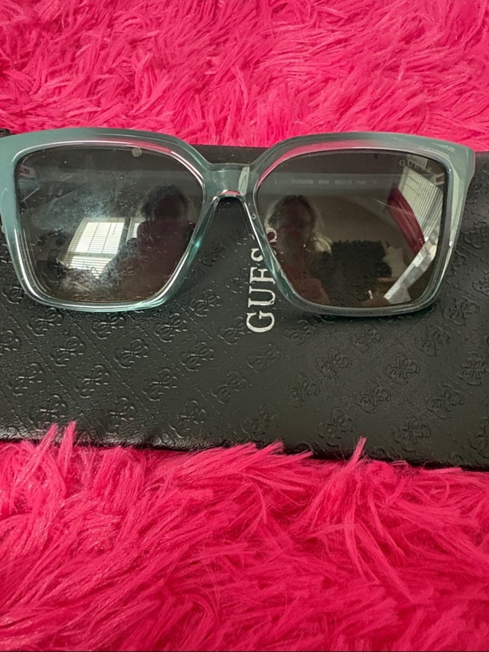 GUESS Women's Square Sunglasses in Teal Frame with Dark Lenses